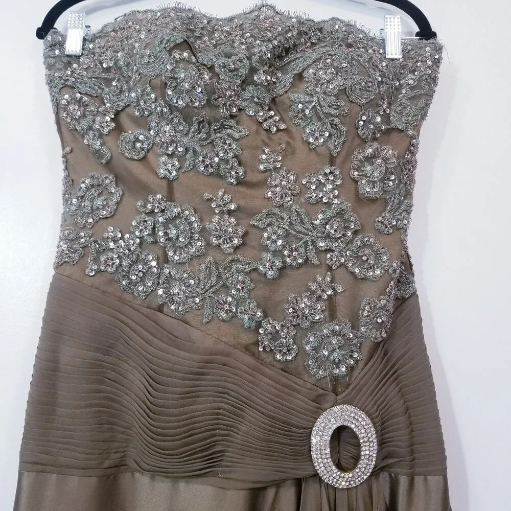 Jovani Rhinestones Embellished Strapless Evening Gown Satin Long Dress - Image 9