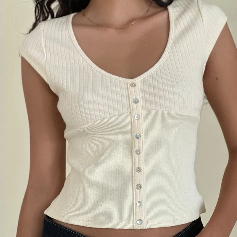 Motel Rocks Dawira Button Through Top In Ivory - Image 2