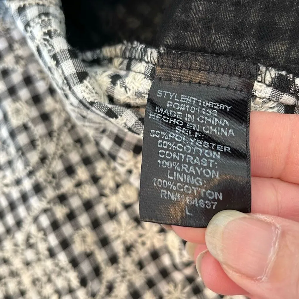 In The Beginning Womens Bria Tie Front Gingham Embroidered Blouse Black Size Lar - Image 7