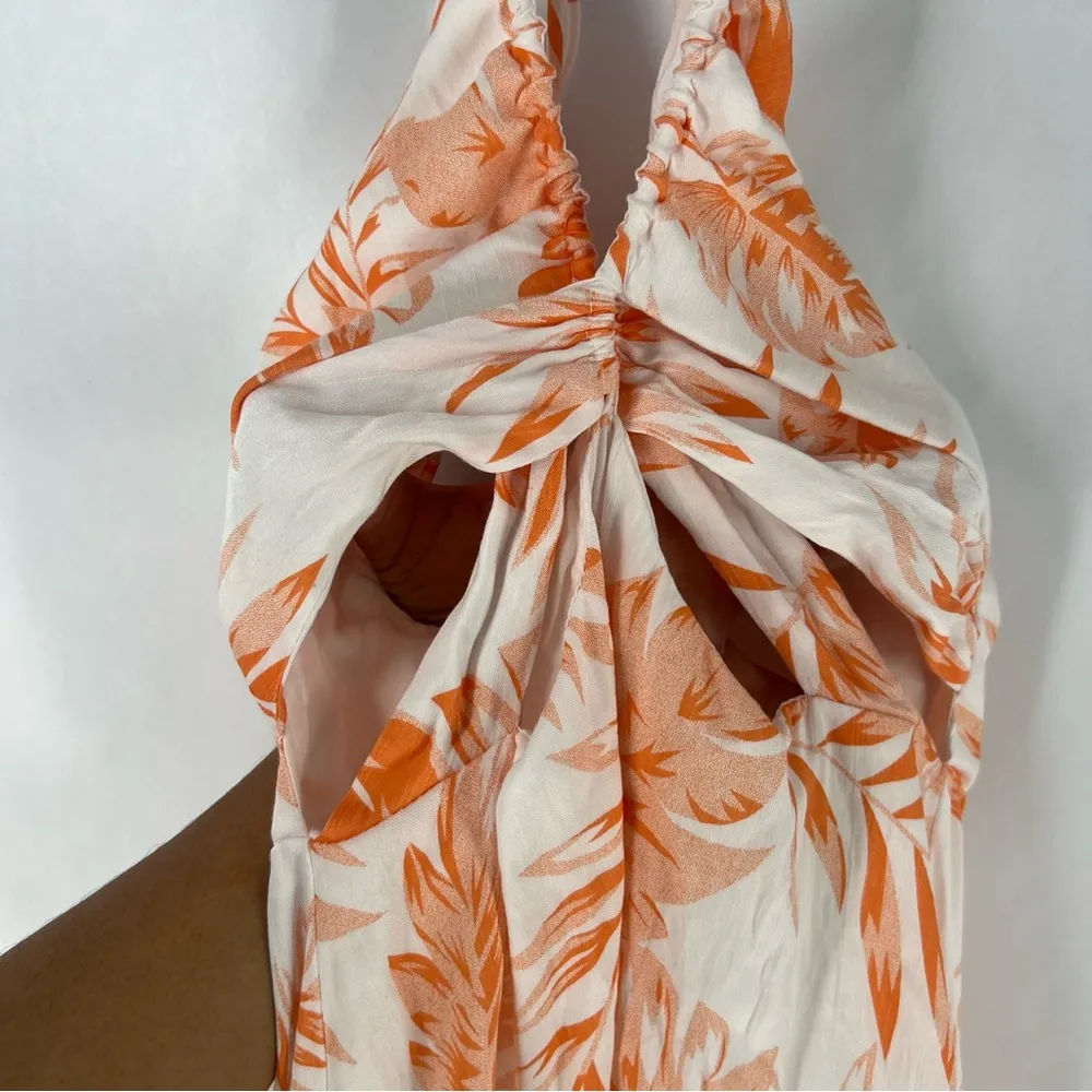 Sea + Pearl Talulah Dress Maxi Leaf Print Halter Cutouts Beach Coastal Orange Size 6 - Image 5