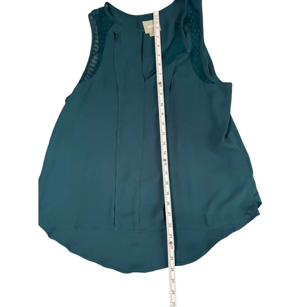 Anthropologie Maeve Teal Green Keyhole Pleated Sheer Sleeveless Blouse Top Size - Image 8