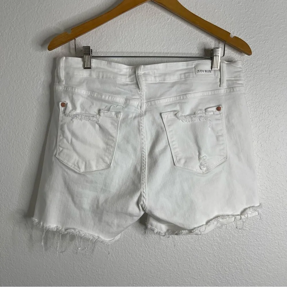 Judy Blue White Denim Shorts Distressed High Waisted Size Extra Large - Image 3