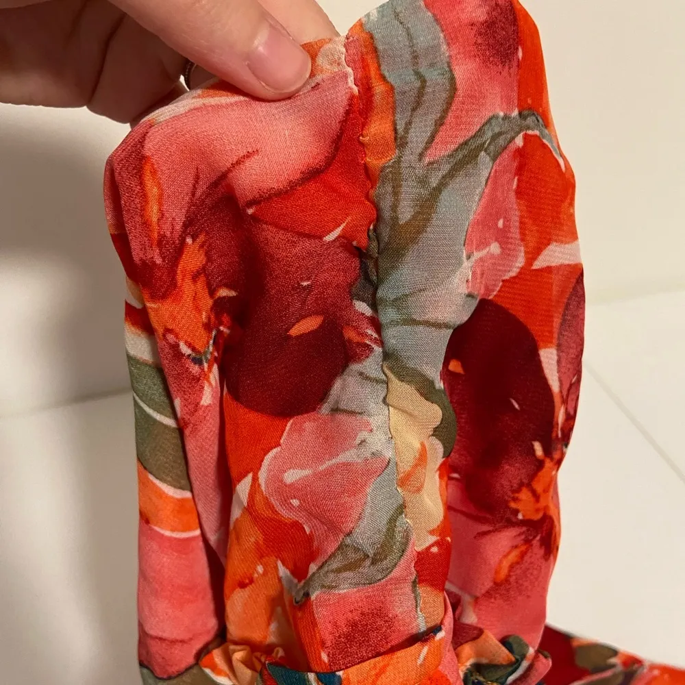 Nicole Miller New York orange pink floral layer high neck flowy maxi dress small - Image 9