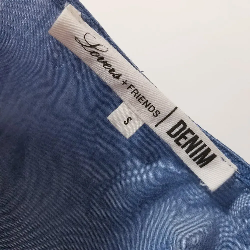 Lover's + Friends Denim Chambray Blue Belted Jumpsuit - Image 4