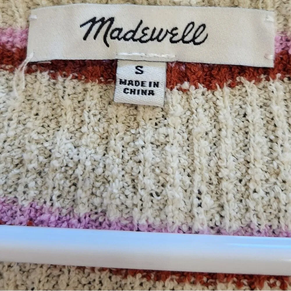 Madewell Striped Short Cap Sleeve Knit Casual Blouse Beige Red Size Small - Image 5