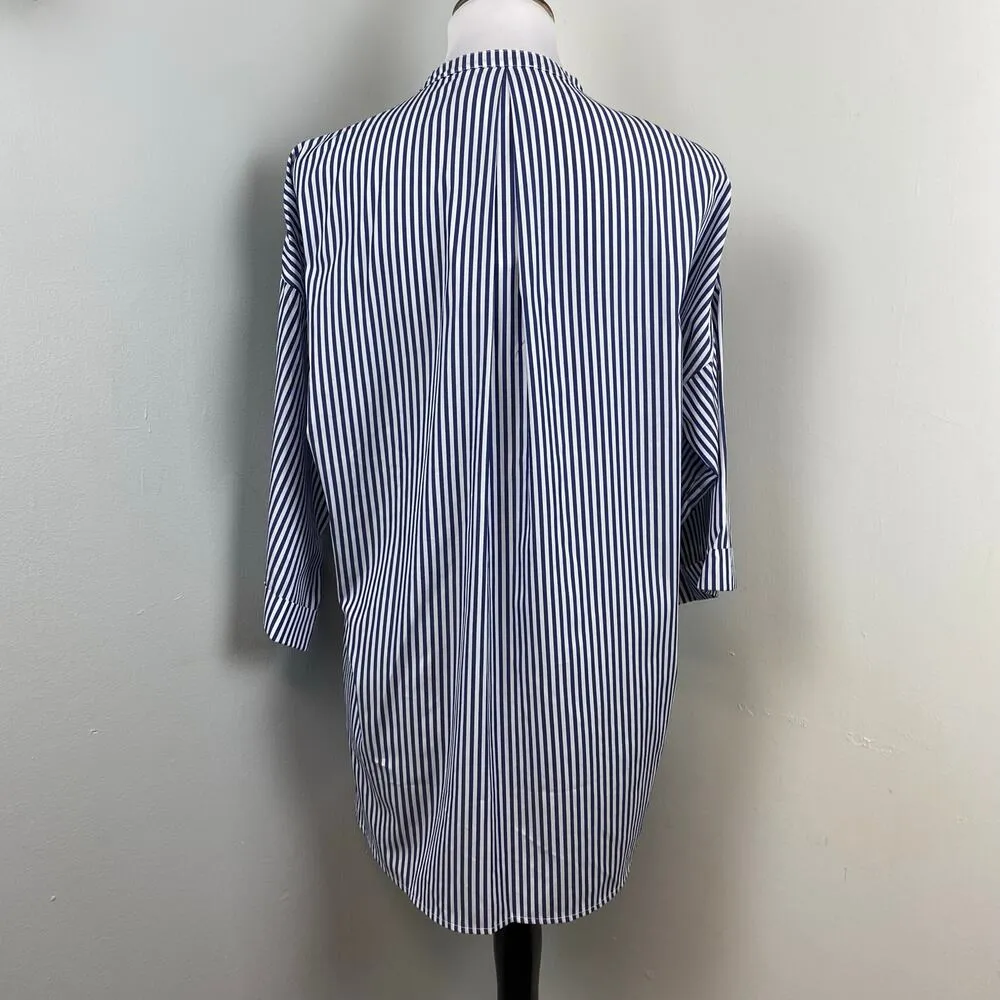 Harshman Beckett Popover Top Blouse Navy & White Stripe XS Oversized Blue - Image 5