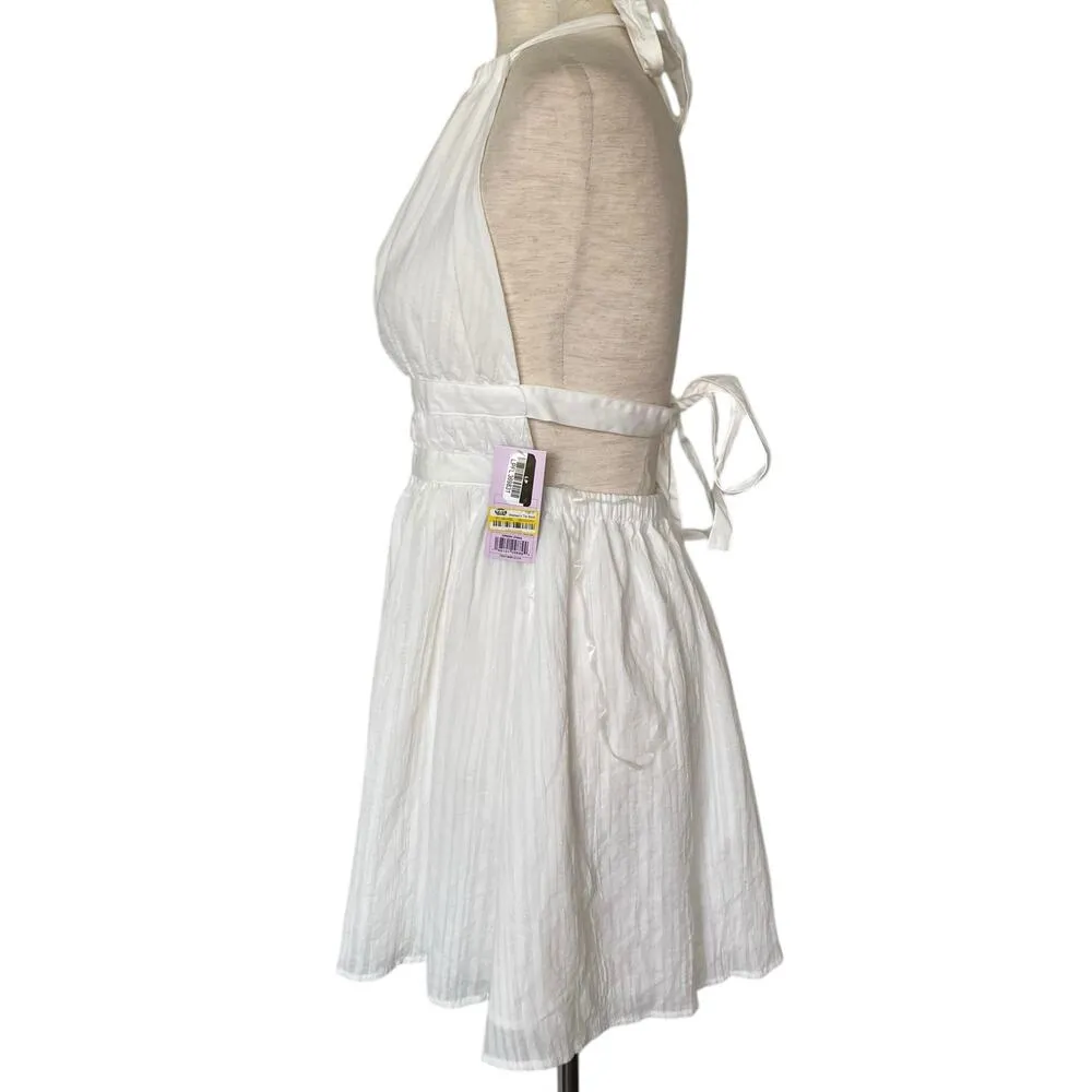 NEW WILD FABLE Halter A Line Mini Dress Size Small White Lined Tie Open Back - Image 2