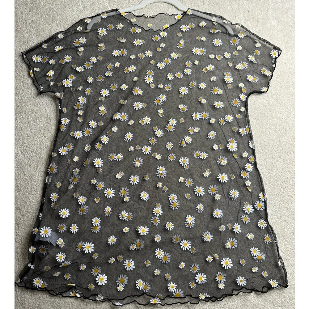 SHEIN Floral Print Lettuce Trim Sheer Cover Up Without Cami Top - Image 5