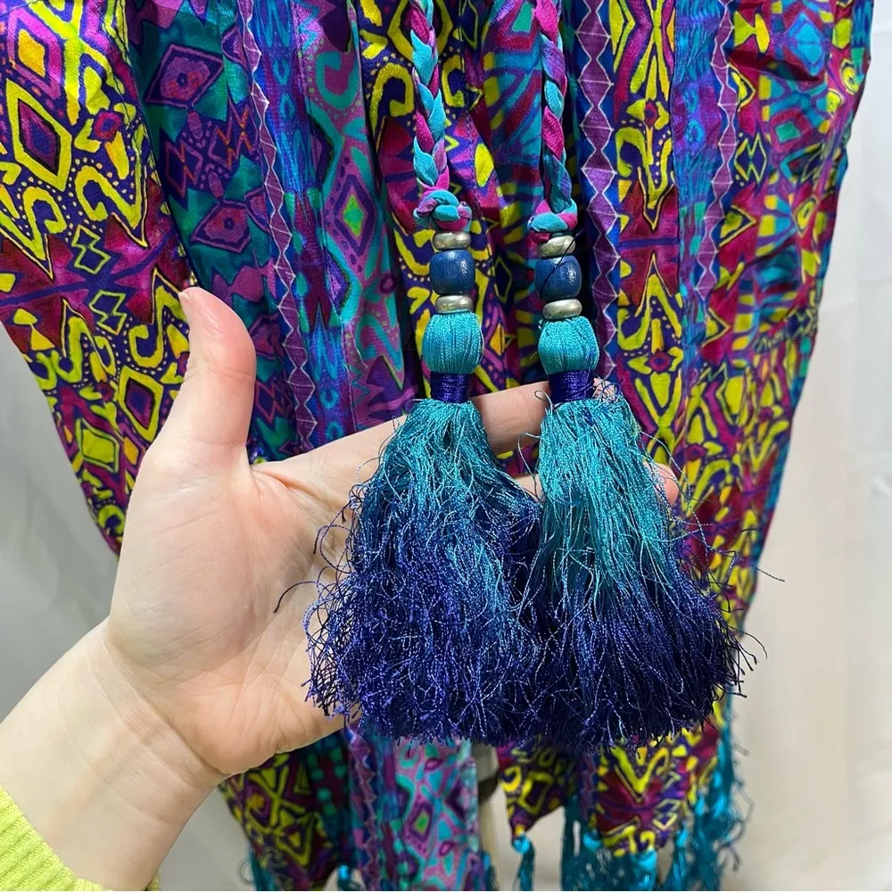 Matthew Williamson Escape 100% Silk Kimono Robe Swimsuit Coverup Size 6 Blue - Image 4