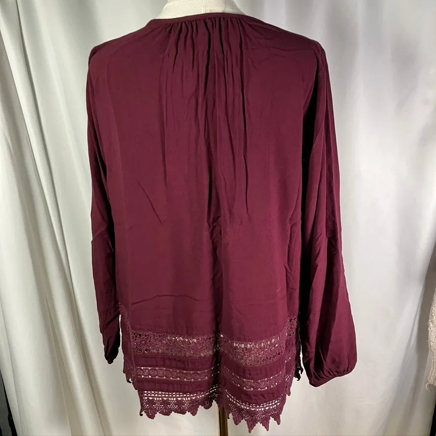 ARIAT Burgundy Long Sleeve Top with‎ Lace Trim Womens Size M - Image 10