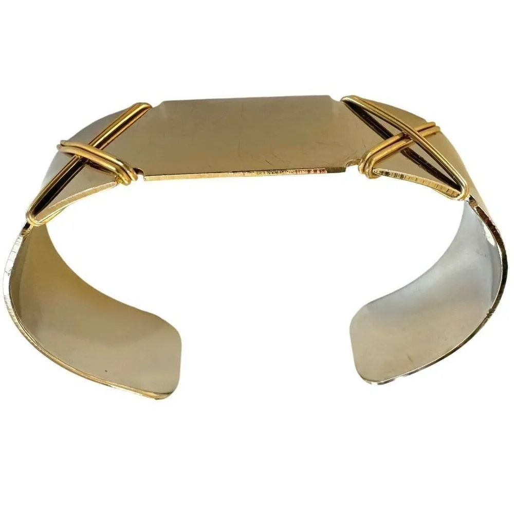 Silver gold tone open cuff bracelet - Image 4