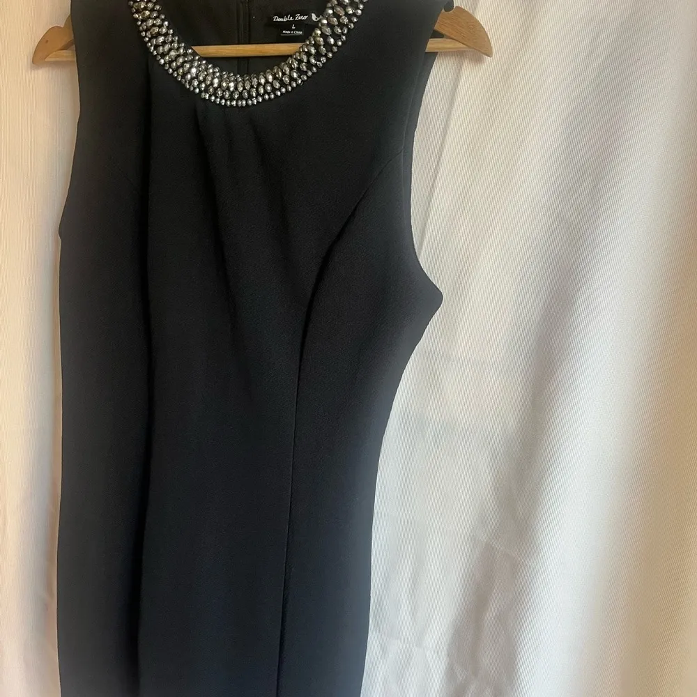 Elegant Black Dress with Embellished Collar - Image 2