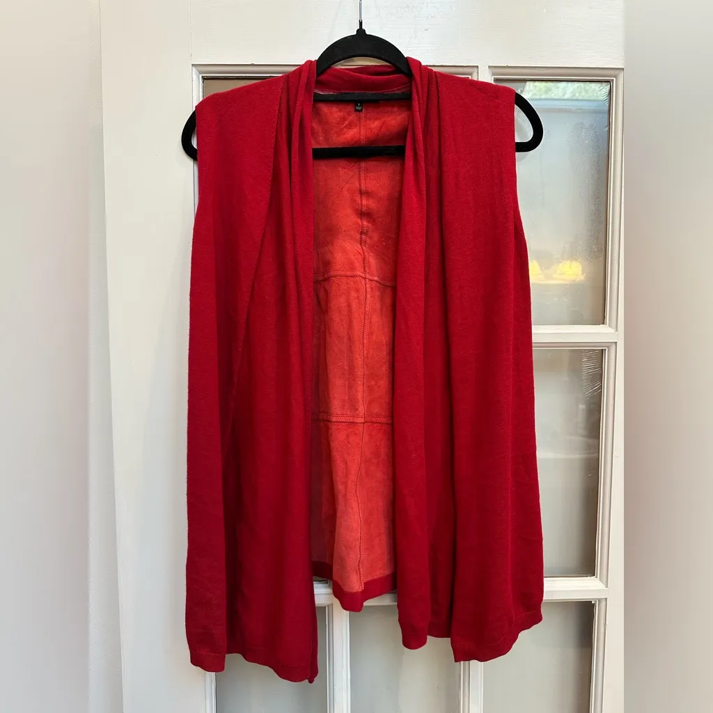 Lafayette 148 New York Stylish Genuine Leather Red Open Front Vest Size Small S - Image 10