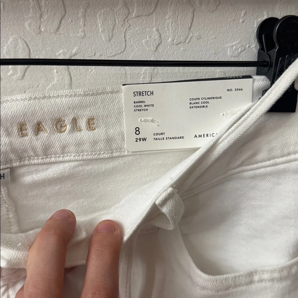 American Eagle Barrel Jeans Drawstring Cool White Stretch Mid Rise 8 Short - Image 5