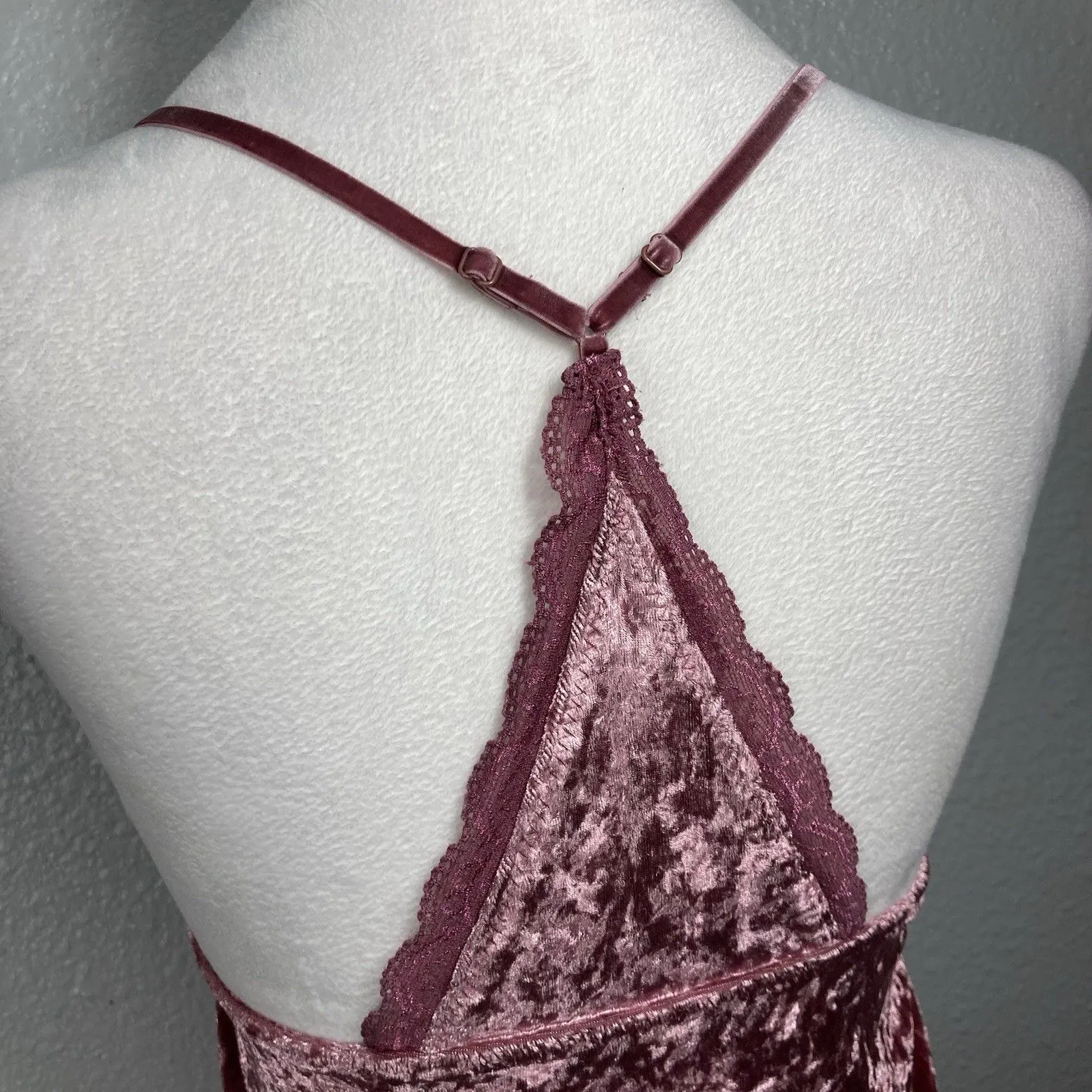 Crushed Velvet Lace Fairy Tank Top Cami XL Whimsigoth Pink Romantic Razor Back - Image 5