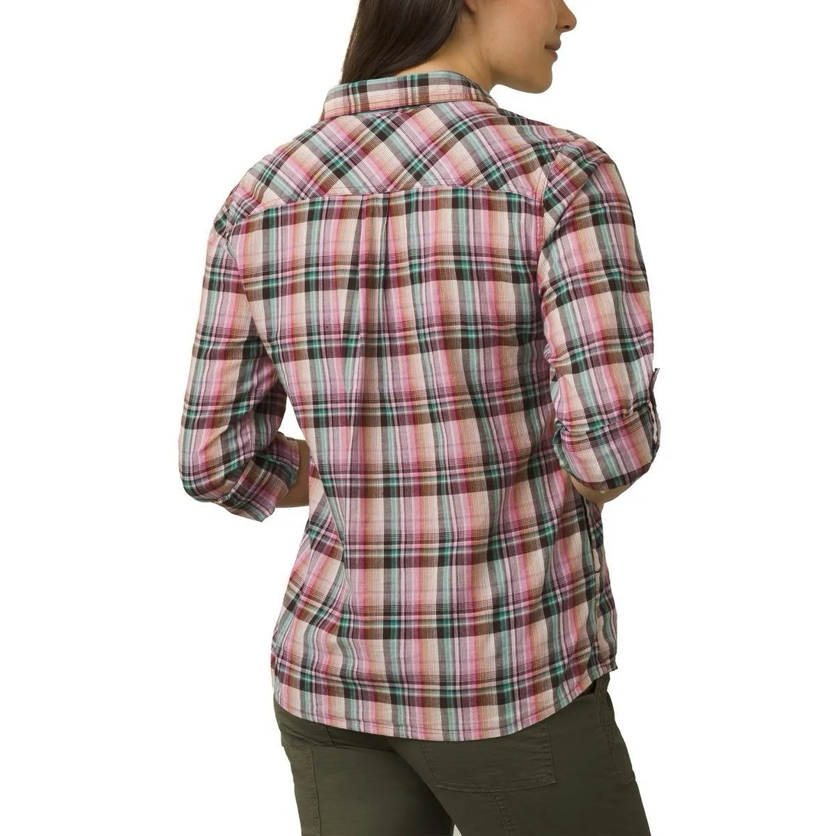 Prana Womens Large Pink Plaid Button Top Organic Cotton Lightweight Outdoor Gina - Image 6
