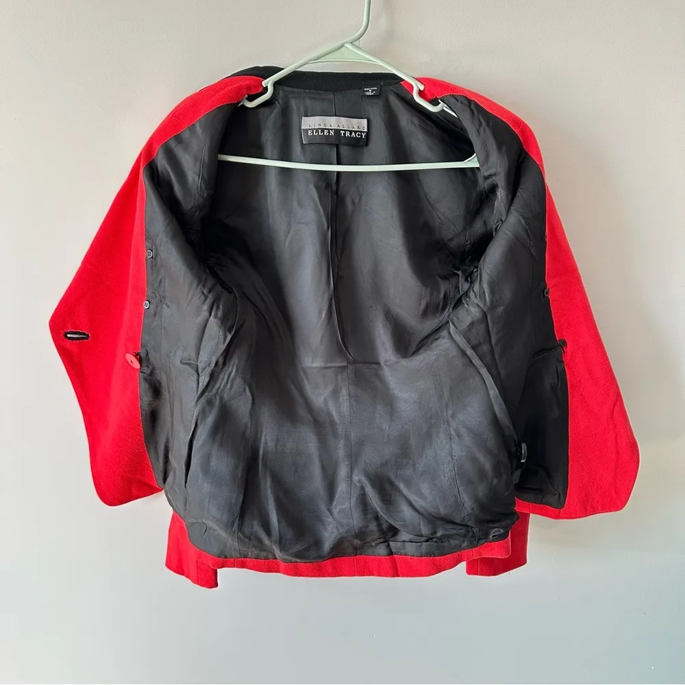 Linda Allard Ellen Tracy Wool Blazer Jacket Sz 4 Red Black 90s 80s Vintage - Image 8
