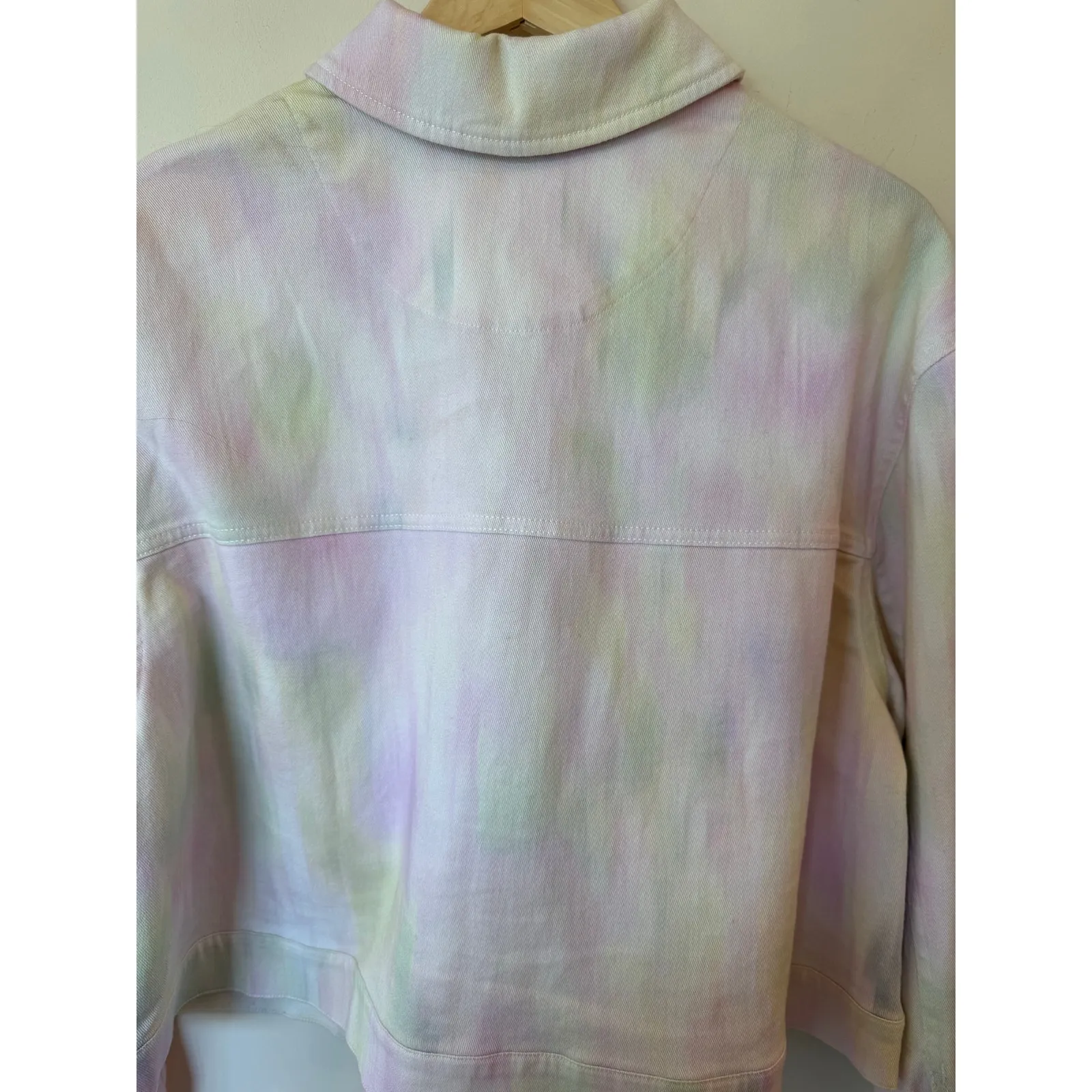 ELOQUII Button Front Boxy Denim Jacket Tie Dye Oversized Fit Pink Women Plus 14 - Image 8