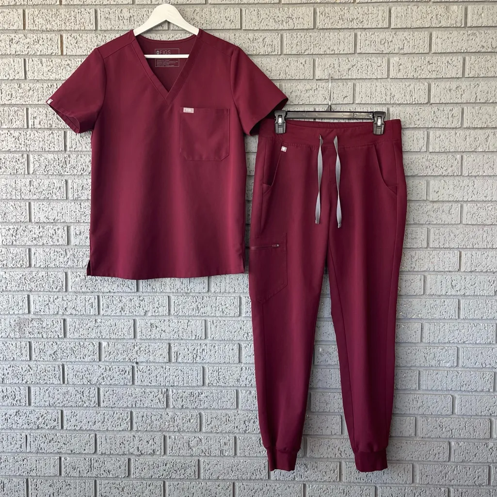 Figs Scrub Set Burgundy Maroon Catarina Top Zamora Joggers Size Small - Image 4