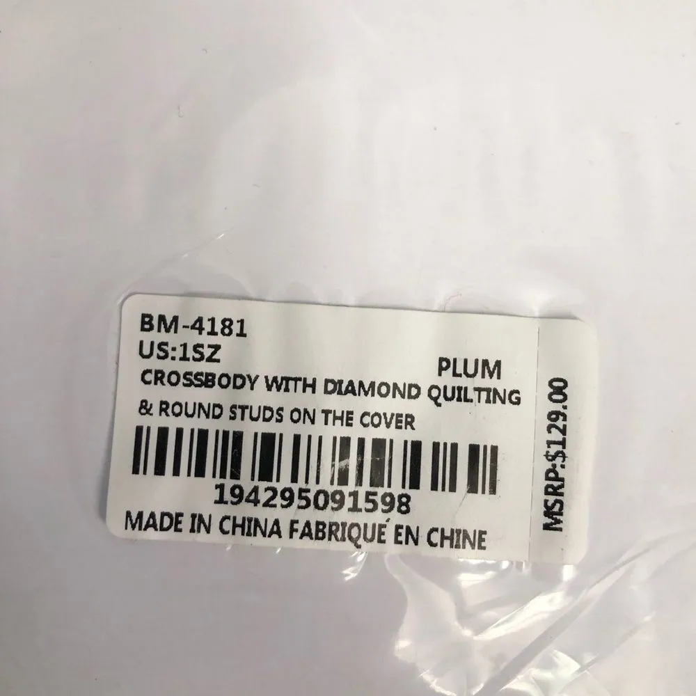 Badgley Mischka Crossbody Bag Diamond Quilting Round Studs Envelope Burgundy New - Image 6