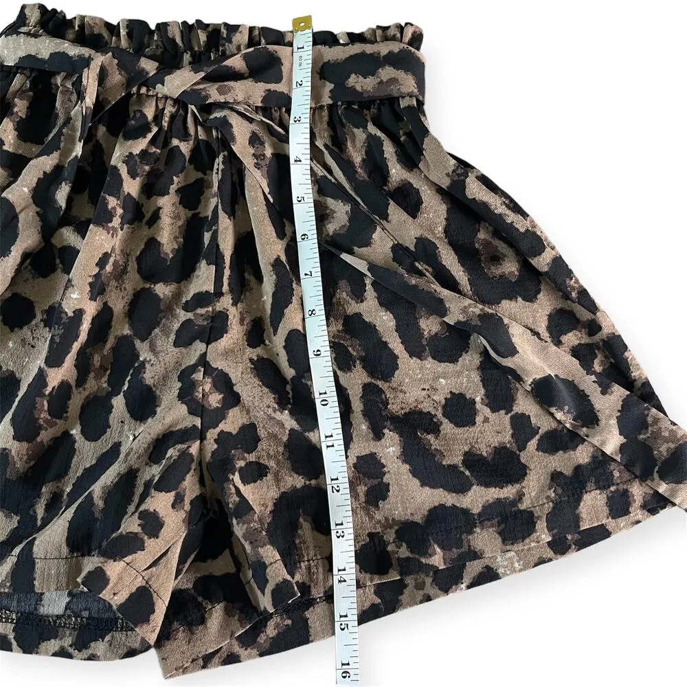 Shein Brown Paperbag Waist Leopard Animal Print Pool Vacation Shorts Size Small - Image 4