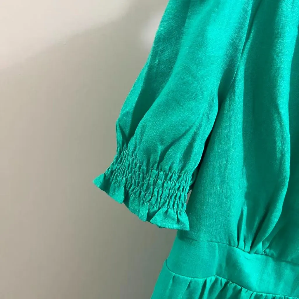 NWOT Boden Linen Aquamarine Green Ruffles Dress Size 10 Knee Length - Image 5