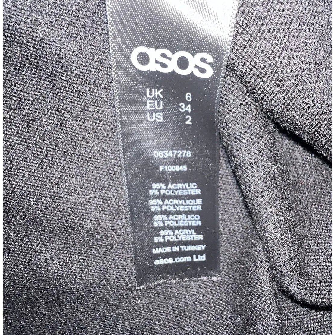 ASOS Womens Ruffle Shoulder Sweater‎ Dress Black White Size 2 Acrylic Blend - Image 8