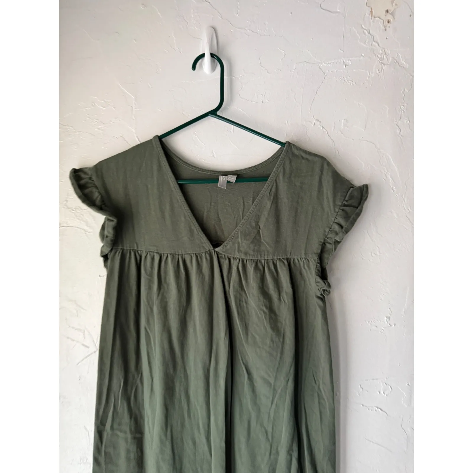 ASOS Olive Green‎ Oversized Small Top Flutter Ruffle Sleeve V Neck Babydoll - Image 2