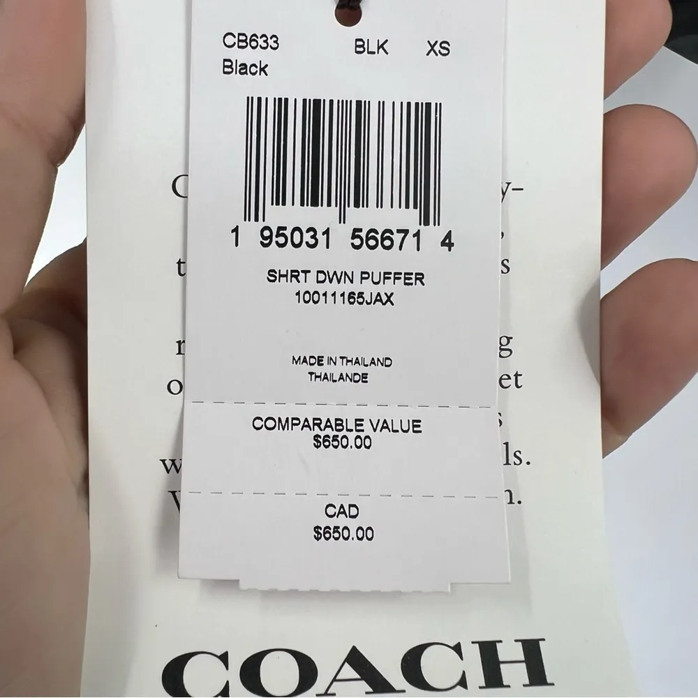 Coach short down puffer jacket black coat size XS NWT - Image 12