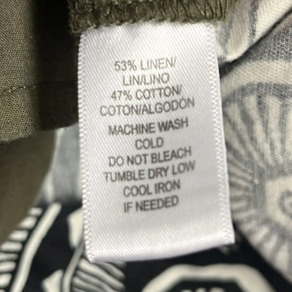 LOFT Abstract Tropical Floral Olive Black Cream Linen Blend Bermuda Shorts-Sz 8 - Image 12