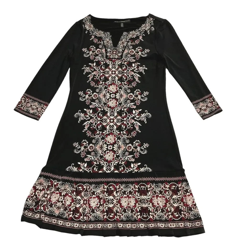 White House Black Market Embellished Shift Dress 3/4‎ Sleeve Pleat Hem Size XS - Image 9