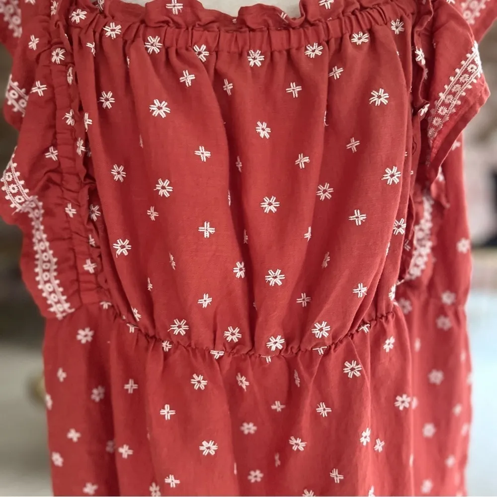 NWT Old Navy Top Smocked Ruffle Sleeve Coral Embroidered XXL Boho Peasant Casual - Image 7