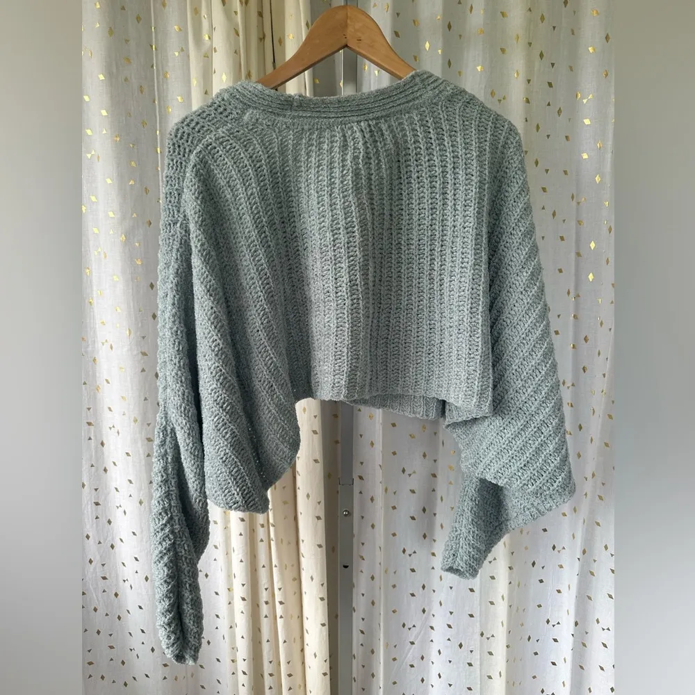 Mint Oversize Batwing Dolman Sleeve Knit Crop Cardigan Sweater - Image 2