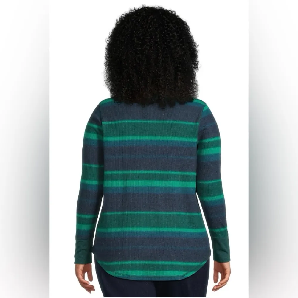 TERRA & SKY henley long sleeve waffle thermal pullover green blue top size 14W - Image 2