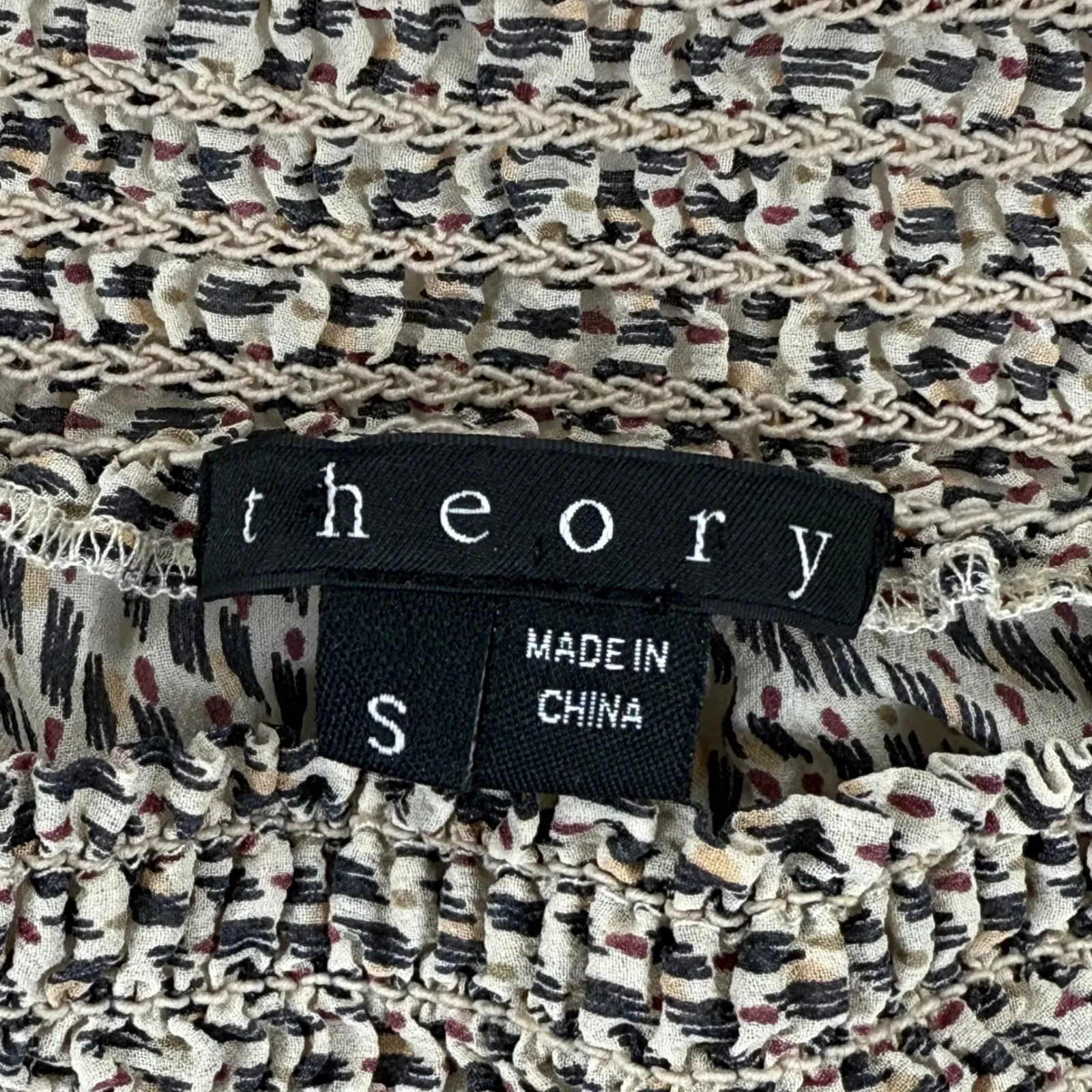 Theory Women Smocked Off Shoulder Silk Bardot Smocked peasant Blouse Top Size‎ S - Image 4