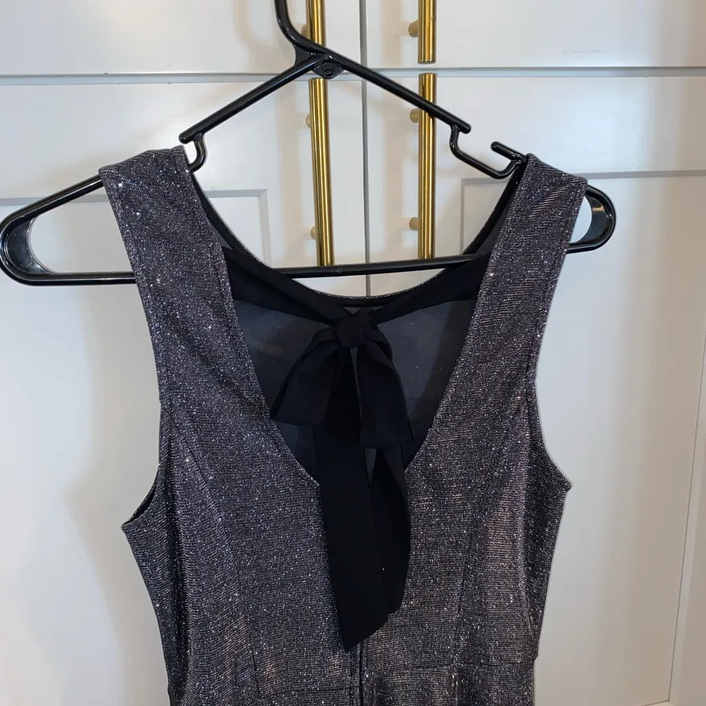 New Speechless Black silver sparkle sleeveless black tie bow Holiday party dress - Image 8