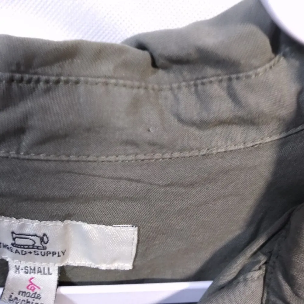 Thread and Supply Olive Green Shirt Lyocell Raw Hem Dress Festival Size XS - Image 6
