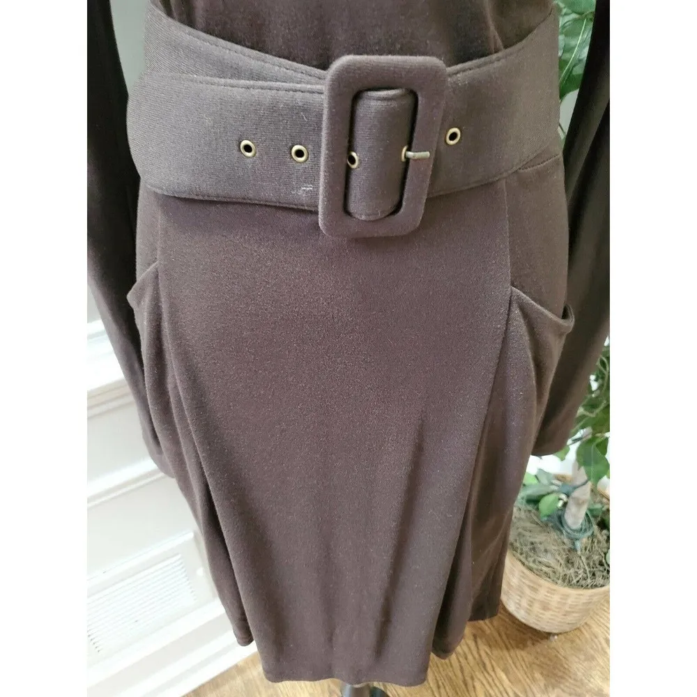 Anne Klein Women's Brown Modal Long Sleeve V-Neck Knee Length Dress Size Small - Image 4