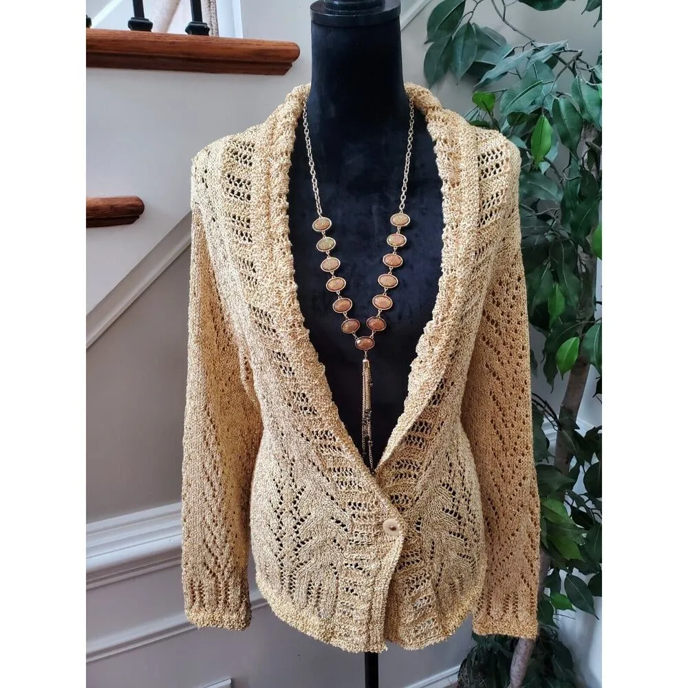 Coldwater Creek Women's Yellow Cotton Long Sleeve Cardigan Knit Sweater Size L - Image 9