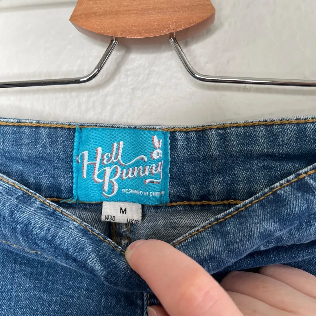 Hell Bunny Womens High Waisted Retro Pinup Denim Shorts Size Medium - Image 3