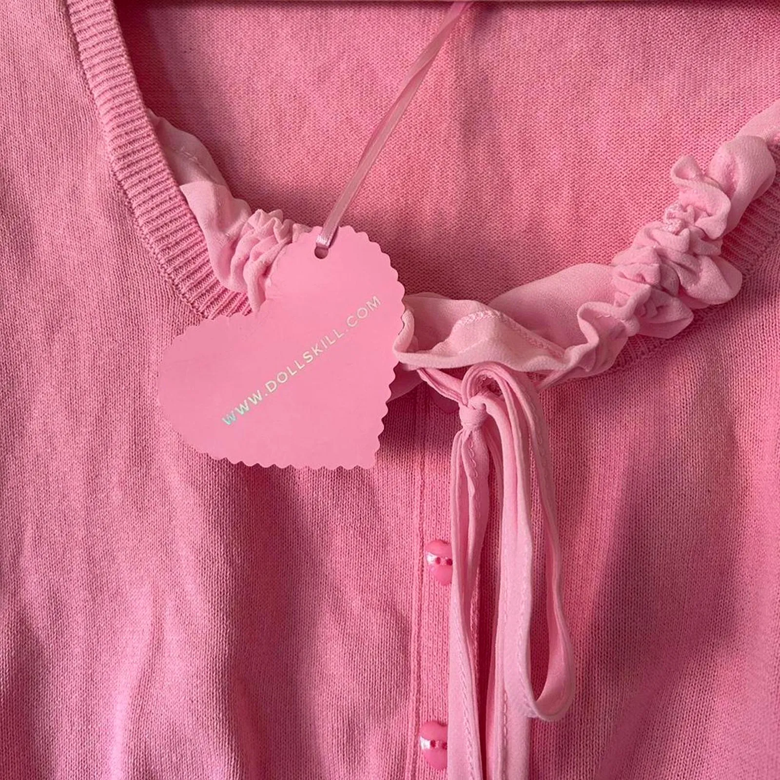 Dolls Kill Sugar Thrillz Pink No Players Here Sweater Top Milkmaid Fairycore S - Image 3