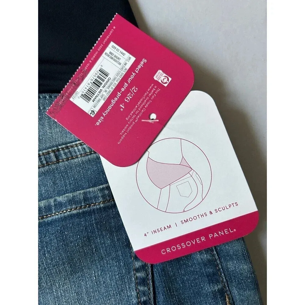 Ingrid Isabel Maternity Jean Shorts Midi Cut Off Short Crossover Panel 2/26 NWT Blue - Image 3