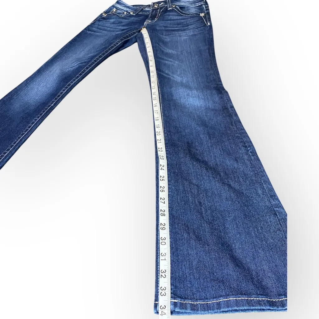 Miss Me Bootcut Jeans Blue Embellished Flap Pocket Size 27 Excellent - Image 10