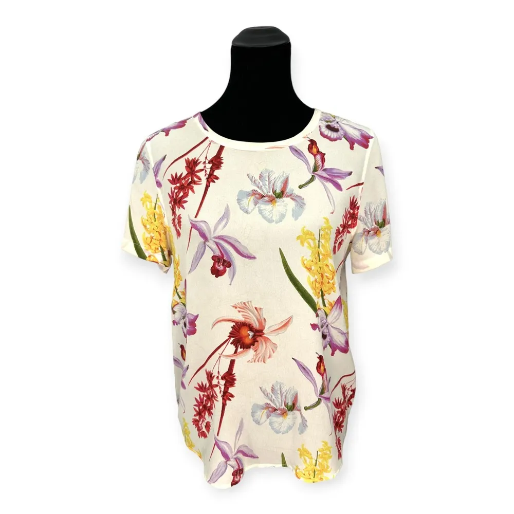 Equipment | Small | Riley Endangered Floral Print 100% Silk Tee T-Shirt - Image 3