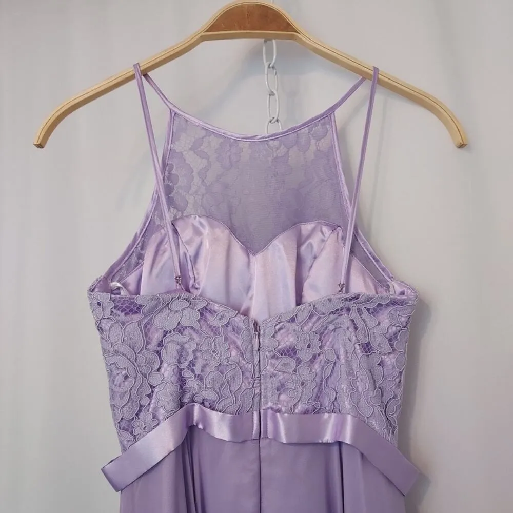 EVA USA Lavender Purple Chiffon Lace Full Length Maxi High Neck Bridesmaid Dress Size XS - Image 8