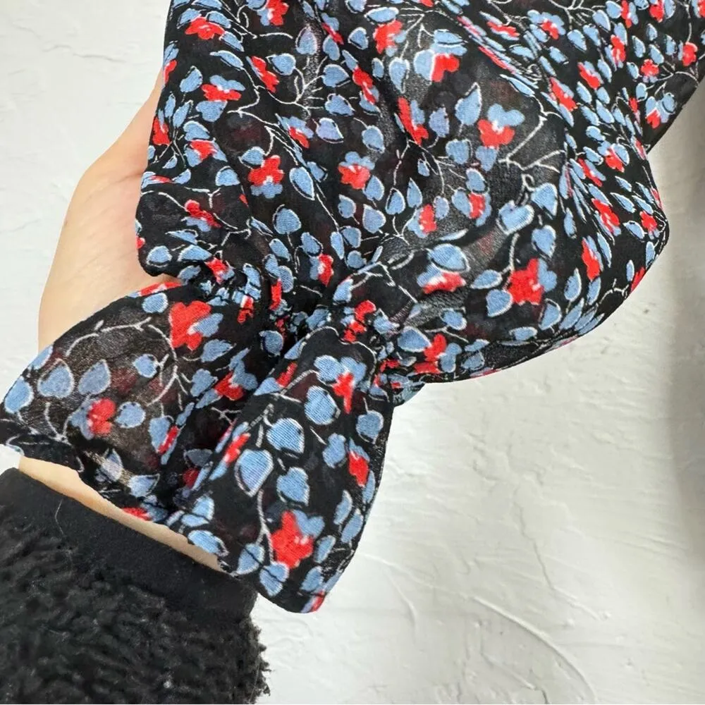 1 State Black Red Floral Print Blouse Women XS Fall Peasant Shirt Top High Neck - Image 8