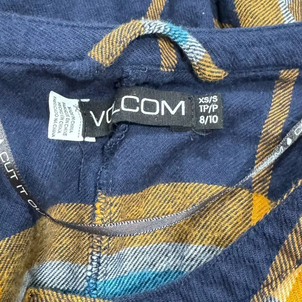 Volcom Yellow Blue Plaid Poncho Top Women’s XS/Small - Image 2