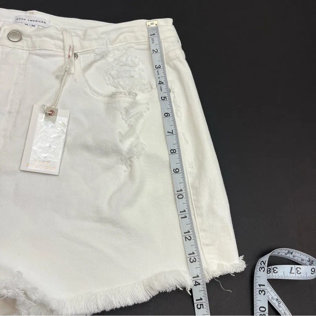 Good American Shorts‎ Good 90s Womens Size 14 / 32 White Denim Distressed NEW - Image 11