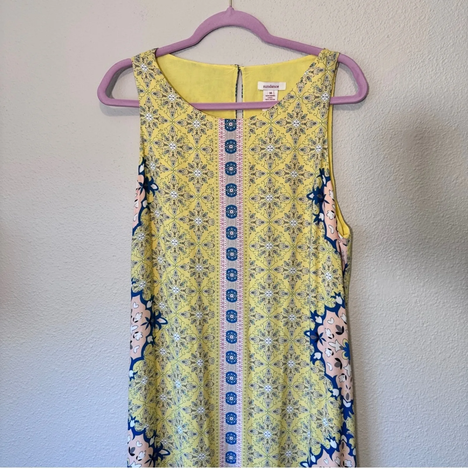 Sundance Yellow Purple Floral Sleeveless Shift Dress Womens 14 Modest Summer - Image 4