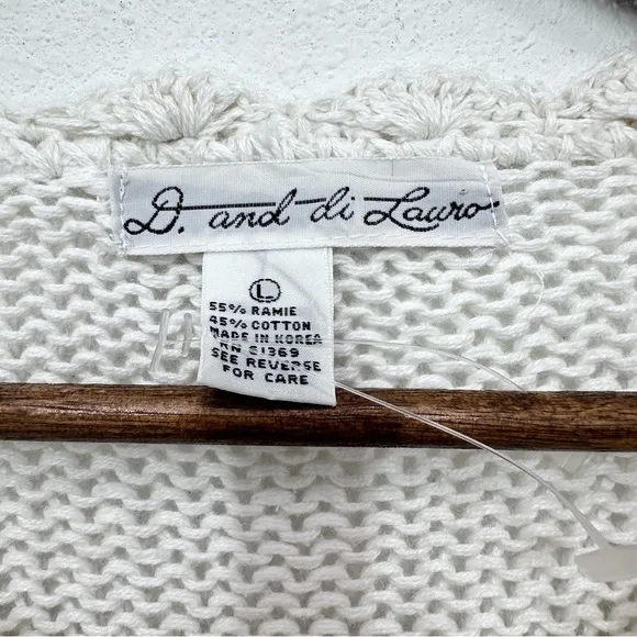 Vintage Cottagecore Crochet Sweater Loose Knit Rose Applique Floral Grannycore White Size L - Image 2